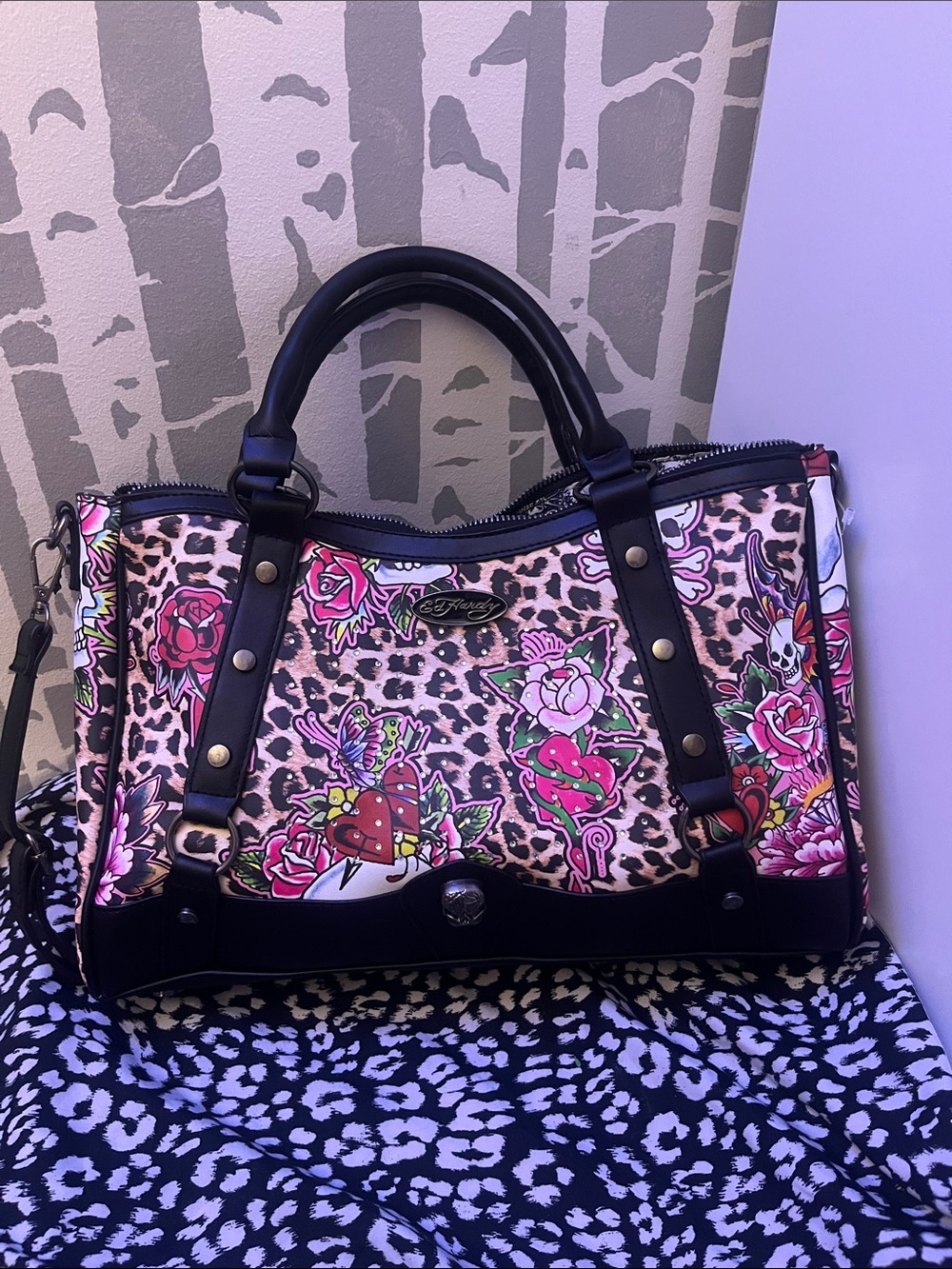 💀Ed Hardy leopard purse